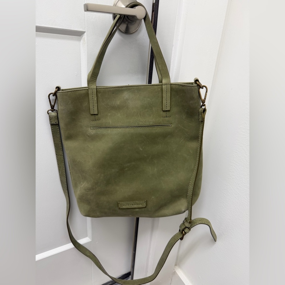 Rare‎ Lucky Brand Olive Green Leather Tote Bag